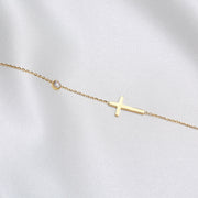 Stainless Steel Sideways Cross Necklace for Women