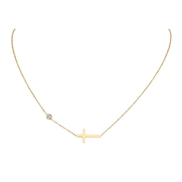 Stainless Steel Sideways Cross Necklace for Women