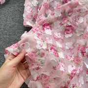 Sweet Appliqued Floral Blouse Suit Two Piece for Women