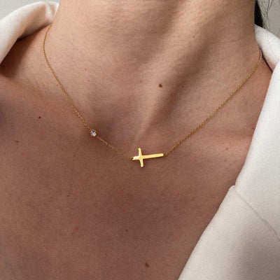 Cross necklace women, sideways cross necklace, gold cross necklace, gifts for her, gift for women, Crucifix Necklace