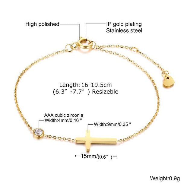 Women's Adjustable Link Stacked Layered Cross Chain Bracelet