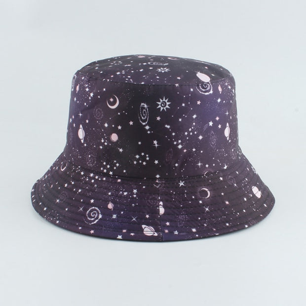 Constellation Galaxy Stars Print Panama Hat Cap Reversible Bucket Hat