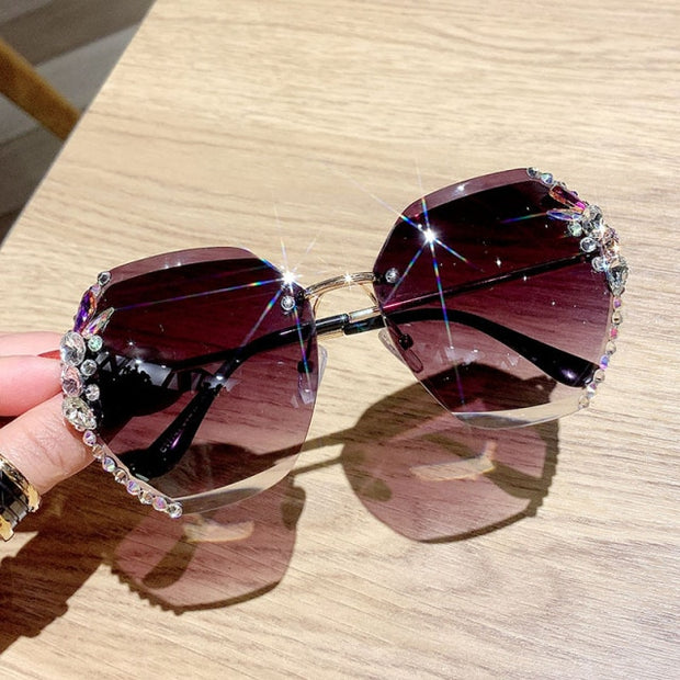 2021 Fashion Brand Design Vintage Rimless Rhinestone Sunglasses Women Men Retro