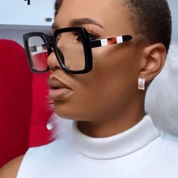 Oversized Square Stripe Gradient Transparent Glasses Women