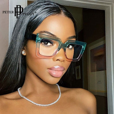 Vintage Oversize Square Glasses Women Men Big Frame Glasses For Female Gradient Spectacles Frame Punk Clear Lens Optical Eyewear