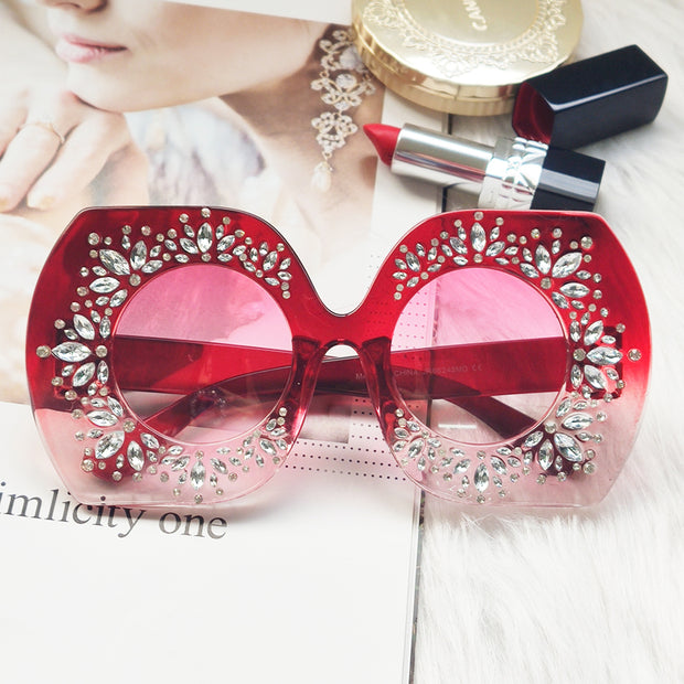 Women Luxury Oversized Rhinestones Vintage Sun Glasses